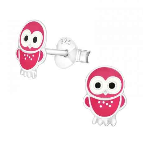 Zilveren Uil oorbellen roze kinderen - Idhuna Jewels