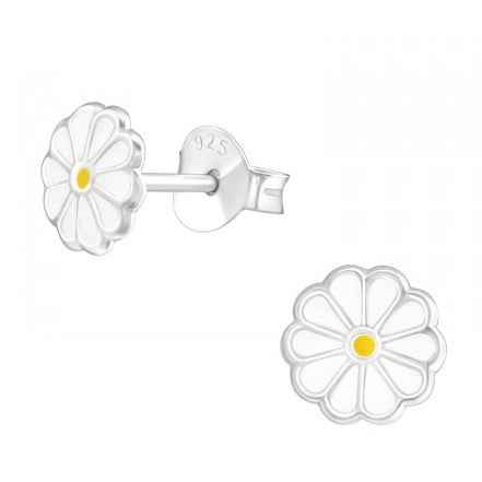 Zilveren kinderoorbellen Madeliefje bloemetje Wit met geel hartje - Idhuna Jewels