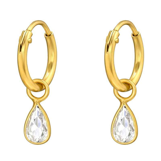 Zilveren oorringen gold plated met druppel zirkonia - Idhuna Jewels