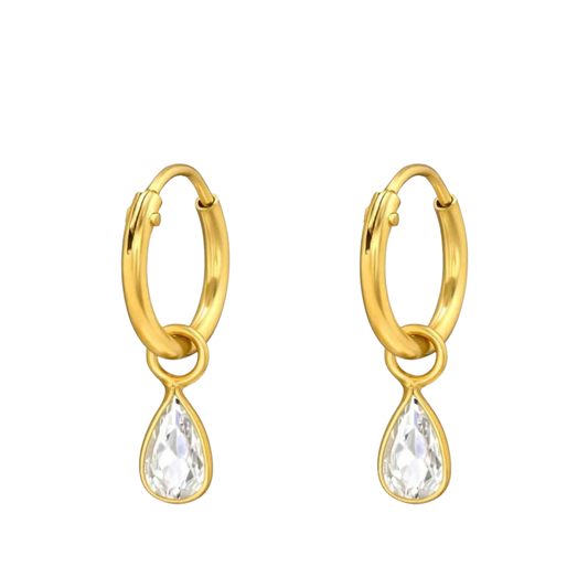 Zilveren oorringen gold plated met druppel zirkonia