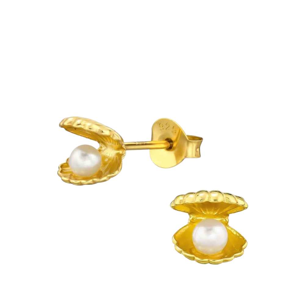 Zilveren oorstekers schelpjes met parels Gold plated