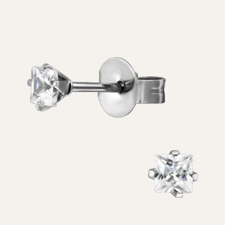 Zirkonia Oorbellen Knopjes Chirurgisch staal Zilver Vierkant 3 mm - Idhuna Jewels