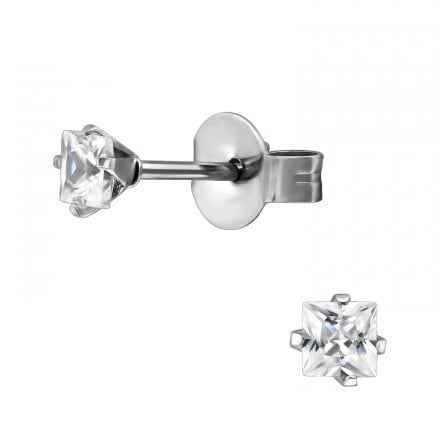 Zirkonia Oorbellen Knopjes Chirurgisch staal Zilver Vierkant 3 mm - Idhuna Jewels