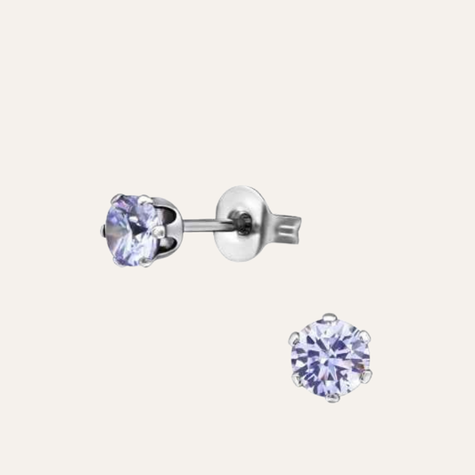 Zirkonia Oorknopjes Staal Lila Bregje