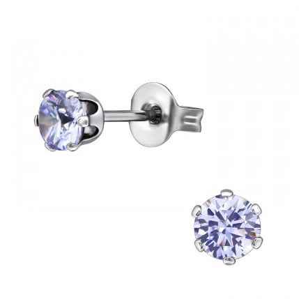 Zirkonia Oorknopjes Chirurgisch Staal zilver met lila zirkonia - Idhuna Jewels