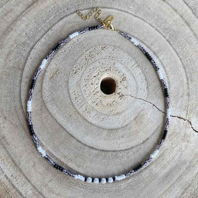 Zwart Witte Parel look kralen Ketting Dames Stianless Steel goud - Idhuna Jewels