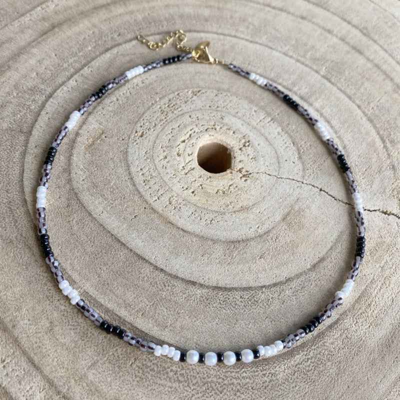 Zwart Witte Parel look kralen Ketting Dames Stianless Steel goud - Idhuna Jewels