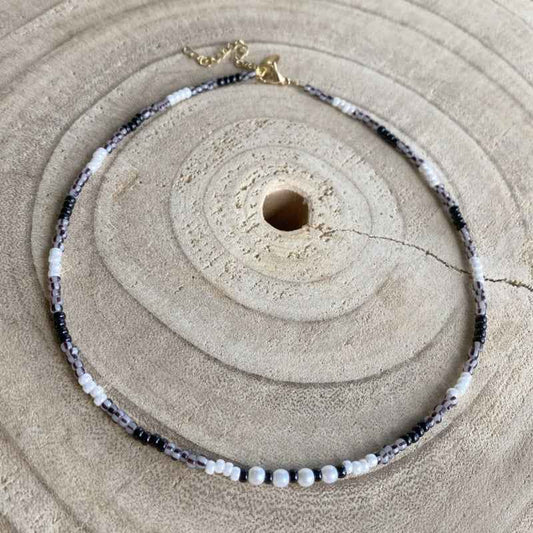 Zwart Witte Parel look kralen Ketting Dames Stianless Steel goud - Idhuna Jewels
