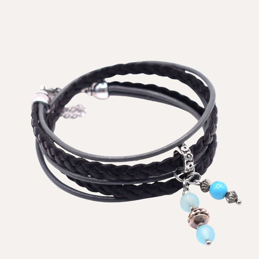 Zwart grijze leren wikkelarmband Brianna