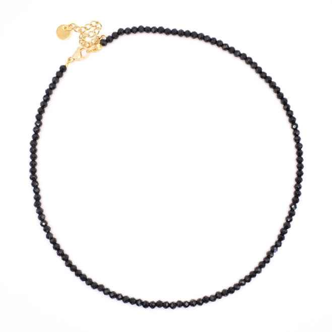 Zwarte dames Ketting Choker facet glas kralen Staal Goud - Idhuna Jewels