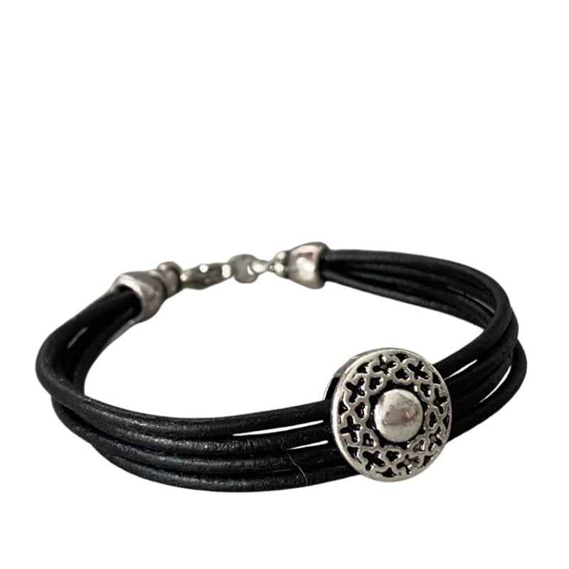 Zwarte leren armband dames - Idhuna Jewels