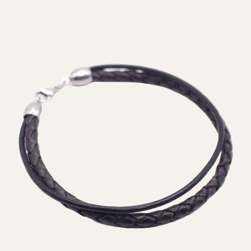 Zwarte leren heren armband met stalen sluiting - Idhuna Jewels
