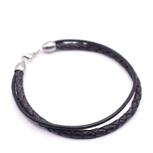 Zwarte leren heren armband met stalen sluiting - Idhuna Jewels