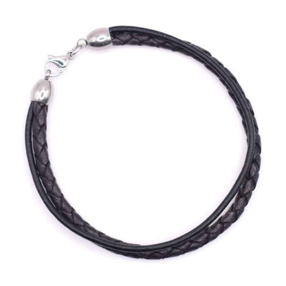 Zwarte leren heren armband met stalen sluiting - Idhuna Jewels