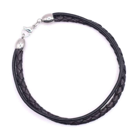 Zwarte leren heren armband met stalen sluiting - Idhuna Jewels