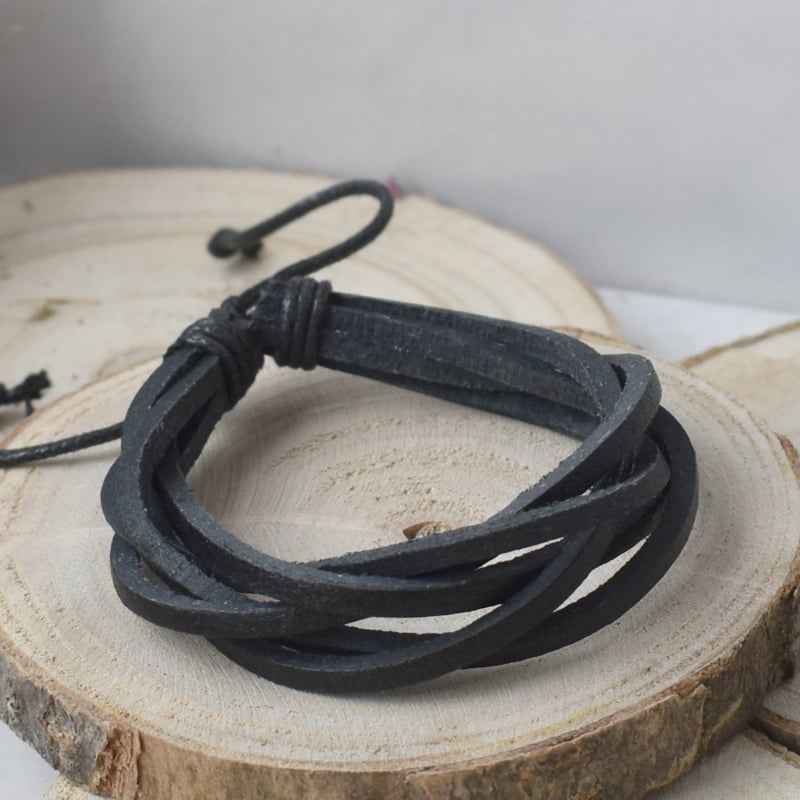 Zwarte leren surf armband mannen - Idhuna Jewels