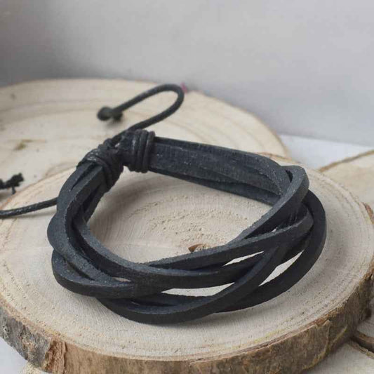 Zwarte leren surf armband mannen - Idhuna Jewels