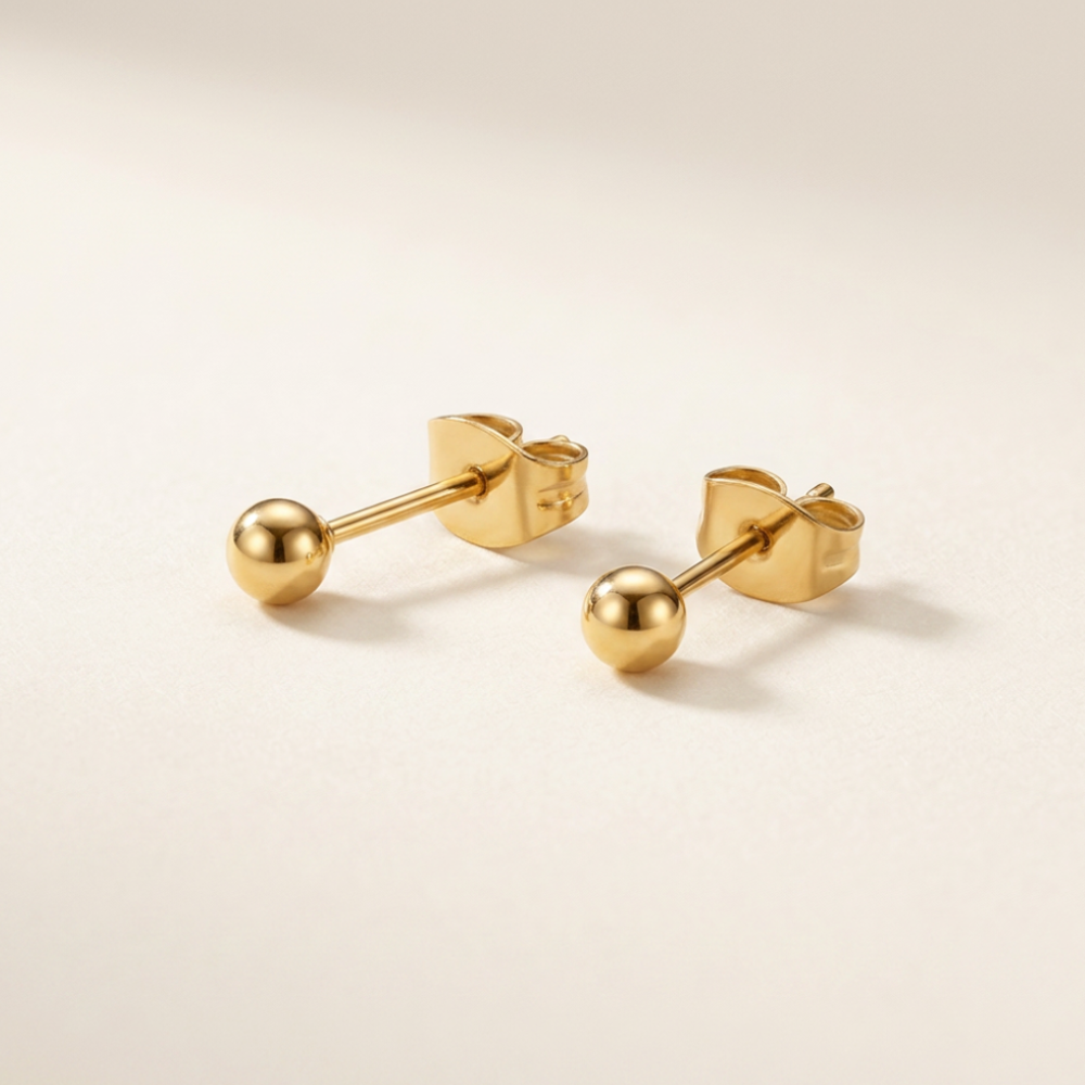 Zweerknopjes goud ronde bol oorstekers rvs klein 3 mm
