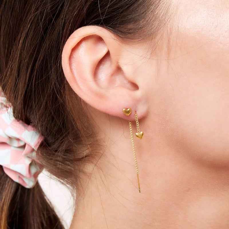 Doortrek Threader oorbellen Chirurgisch staal hartje - Idhuna Jewels
