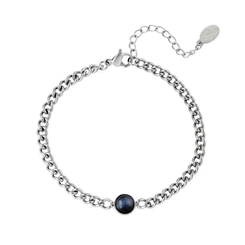 Armband schakels stainless steel zilver met zwarte steen - Idhuna Jewels