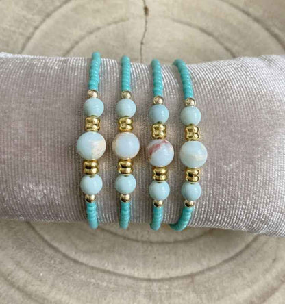 Turquoise Miyuki kralen armband dames Goud staal natuursteen kraal - Idhuna Jewels