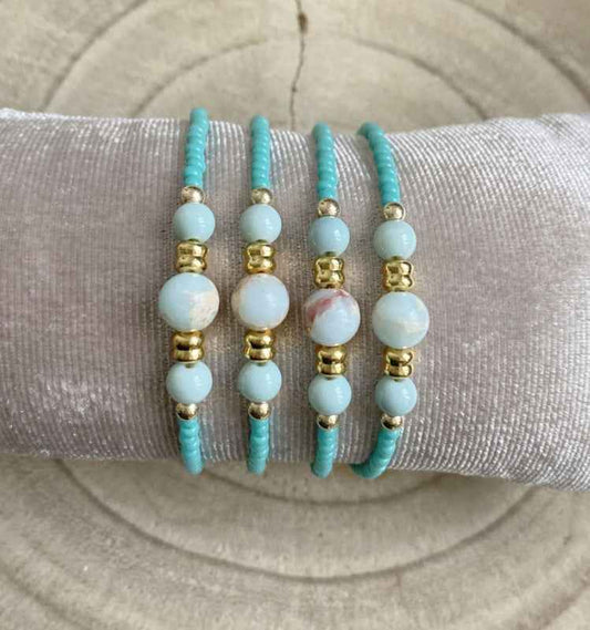 Turquoise Miyuki kralen armband dames Goud staal natuursteen kraal - Idhuna Jewels