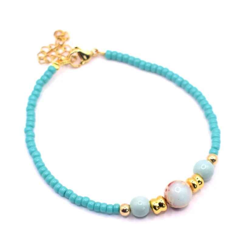 Turquoise Miyuki kralen armband dames Goud staal natuursteen kraal - Idhuna Jewels