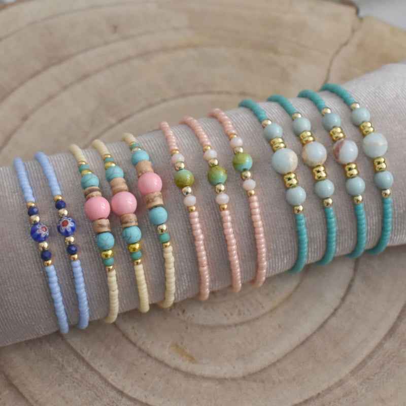 Turquoise Miyuki kralen armband dames Goud staal natuursteen kraal - Idhuna Jewels